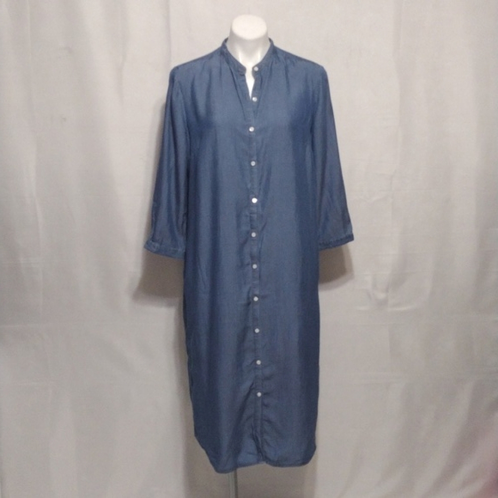 J. McLaughlin Medium Soft Denim Chambray Midi Dress Relaxed Fit Casual Boho Chic